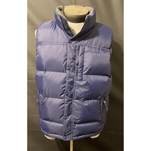 L.L. Bean Down Puffer Vest Mens Medium Navy Fleece Lined Goose Down Snap Pockets